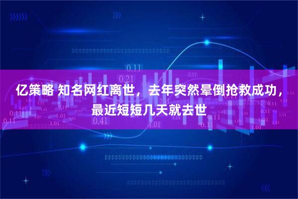 亿策略 知名网红离世，去年突然晕倒抢救成功，最近短短几天就去世