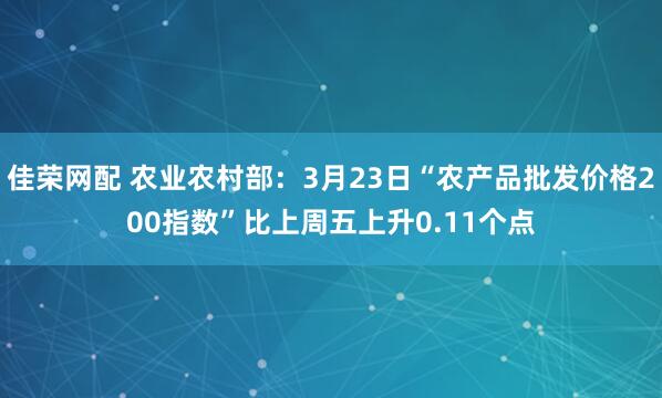 佳荣网配 农业农村部：3月23日“农产品批发价格200指数”比上周五上升0.11个点