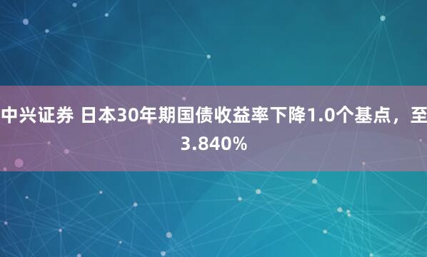 中兴证券 日本30年期国债收益率下降1.0个基点，至3.840%